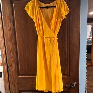 Ann Taylor Yellow Flutter Sleeve Midi Dress